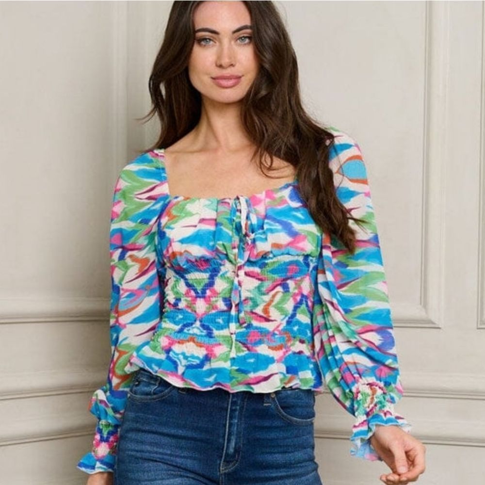 Shirred Colorful Top - Picture 3 of 11